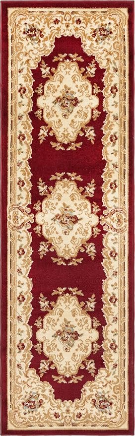 Rugs.com Chateau Collection Rug – 2' x 7' Runner Red Medium Rug Perfect for Hallways, Entryways