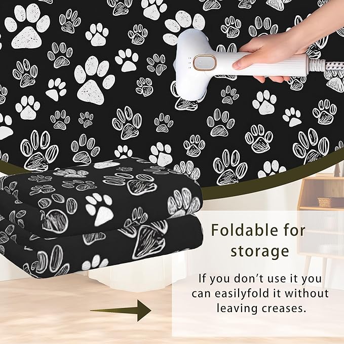 Cat Paws Black Area Rug for Living Room, Non-Slip Backing Low Pile Modern Abstract Rug for Indoor Use, 5x7 Washable Carpet