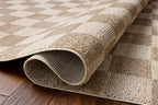Loloi Chris Loves Julia Calvin Collection CLV-01 Pebble/Ivory 3'-6" x 5'-6" Accent Rug Checkered Neutral Soft Living Room Bedroom Carpet