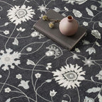 EVERGRACE Hallyway Area Runner Rugs 2x8, Boho Floral Faux Wool Indoor Outdoor Rugs, Washable Rugs for Bedroom Dining Room Living Room Kitchen, Low Pile Floor Mat Carpet for Home Decor, Ebony Black