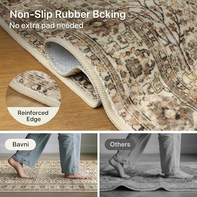 Bavni2'6''x10 Rug Runners for Hallways, Washable Runner Rug Non Slip,Vintage Floral Print Style Rugs for Bedroom-Lightweight Low Pile Carpet for Hallways Bathroom, Dark Espresso