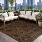 Beverly Rug Waikiki Boho Indoor Outdoor Rug 10x14, Washable Outside Carpet for Patio, Deck, Porch, Bohemian Area Rug, Farmhouse Rugs, Aztec Tribal Rug, Nut Brown and Black