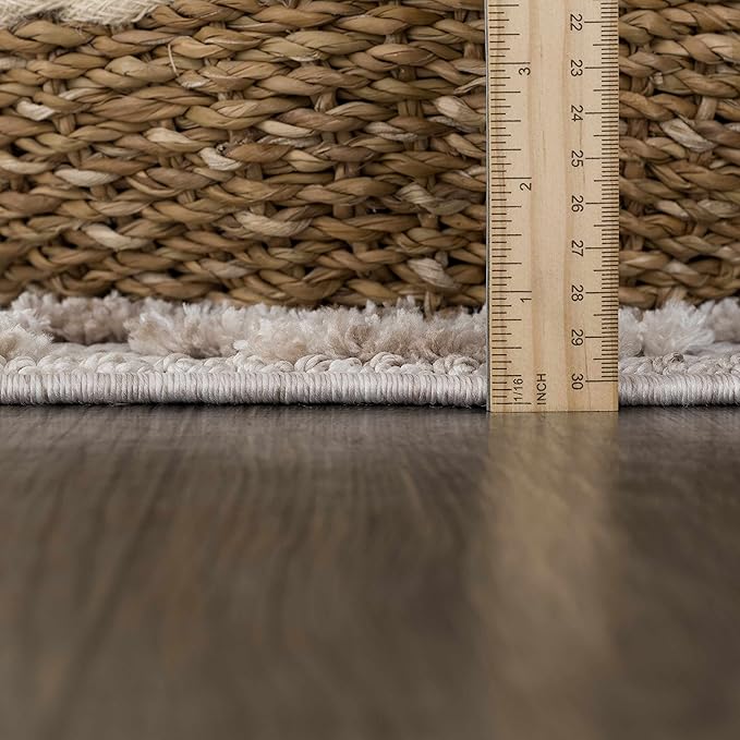 Hauteloom Poydras Farmhouse Living Room Bedroom Modern Moroccan Area Rug - Soft Shaggy High Low Carpet - High Pile - Bohemian, Boho - Gray, Beige, Cream - 6'7" x 9'