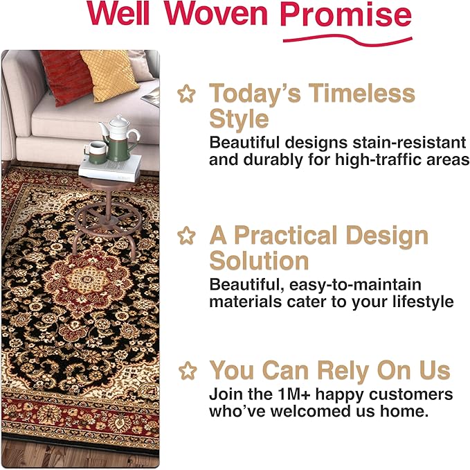 Well Woven Barclay Collection Medallion 5x7 Black Area Rug - for Living Room, Bedroom, and Dining Room