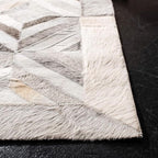 Premium Diamond Pattern Leather Area Rug, Geometric Cowhide Patchwork Carpet - 5X8 ft, Luxury Beige and Grey Non-Slip Floor Accent for Dining Room, Living Room, Hallway