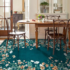 Wonnitar Washable 8x10 Area Rug, Non-Slip Teal Green Floral Rugs for Living Room, Low Pile Soft Bedroom Rug, Stain Resistant Floor Carpet for Dining Room(Teal Green,8'x10')