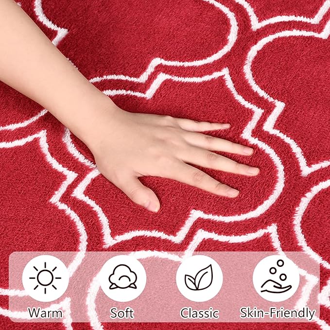 Amearea Fluffy Indoor Area Rug, Soft Trellis Moroccan Rugs for Bedroom, Shag Modern Area Rug for Living Room Kids Room Nursery, Easy Clean, Home Decor Low Pile Carpet, Wine Red 7x10 Feet