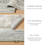 Phantoscope Washable Area Rug 5'x7' Non-Slip, Vintage Neutral Rugs for Living Room, Bedroom, Dining Room, Distressed Boho Medallion Pattern, Low-Pile Foldable Floor Carpet, Silver Grey/Taupe