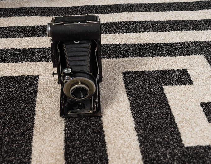 Unique Loom Athens Collection Classic Geometric Modern Border Design Area Rug (8' 0 x 8' 0 Square, Black/ Beige)