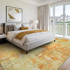 Washable Area Rug 5x7 - Neutral Modern Abstract Rugs, Soft Non Slip Thin Carpet with for Bedroom, Under Dining Room Table, Home, Office, Dorm, Office Rolling Chair - Yellow Brick