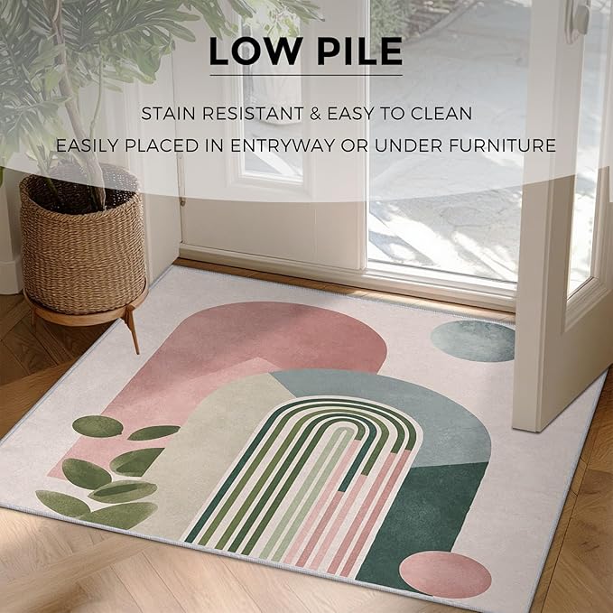 Mid Century Modern Rugs for Home Decor, 3x5 ft, Boho Abstract Geometry Area Rugs for Living Room, Soft Non Slip Washable Minimalist Arched Carpet Bedroom Decorations Dt-Ghf-19