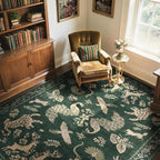 Moynesa Green 5x7 Living Room Rugs, Luxurious Vintage Boho Animal Washable Area Rug for Bedroom Dining Room Office Study, Low Pile Soft Non-Slip Easy Clean Retro Carpets for Indoor