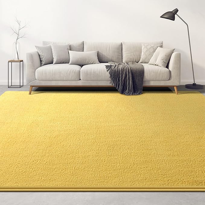 Large Area Rugs for Living Room Bedroom, 5x8 Feet Yellow Rug, Minimalist Modern Shag Rug, Soft Thick Comfy Memory Foam Indoor Carpet, Non-Slip Washable Rug for Boys Girls Dorm Nursery Room Home Decor