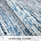 Modern Abstract 8x10 Large Machine Washable Living Room Rug Non-Slip Soft Bedroom Area Rug Grey Blue White Thin Print Faux Wool Carpet Throw Rugs for Nursery Playroom Dining Room Indoor