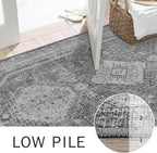Bavni Runner Rug 2x5 Kitchen Rugs for Hallways Entryway, Washable Vintage Print Carpet, Low Pile Lightweight Rug with Non Slip Backing, Vintage Grey