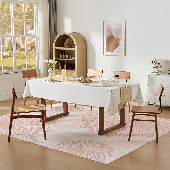 WITSHOCK Pink Rugs 7x10 for Bedroom Girls,Floral Modern Distress Print Pattern Carpet for Living Room Dining Room,Stain Resistant Anti Slip Backing Rugs for Kids Room Nursery Playroom,Light Pink