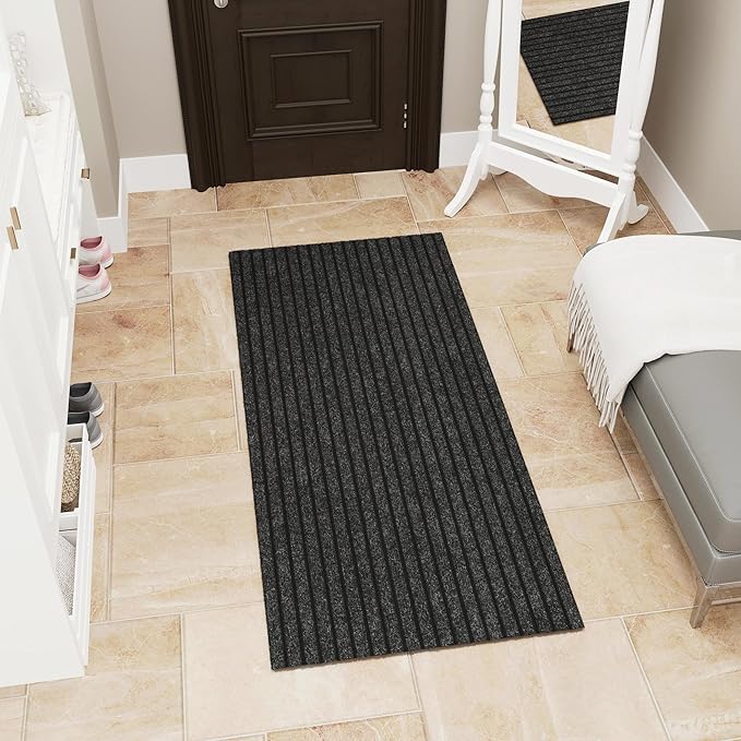Ottomanson Mud Mat 2' x 4' Entryway Rug - Non-Slip Scraper Doormat for Muddy Paws, Dirt Trapping Indoor/Outdoor Mat for High-Traffic Areas, Kitchen, Garage, Patio, Black