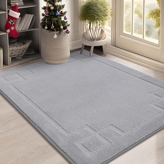 BEQHAUSE Door Mat 32" x 48", Non-Slip Door Mats Indoor Entryway Rugs Washable Low-Profile Absorbent and Stain Resist Floor Mats, Dog Door Mat for Front Back Door, Muddy Wet Shoes & Paws, Light Grey