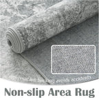 jinchan Vintage Floral 5x7 Area Rugs - Machine Washable Distressed Design Soft Ultra-Thin Low-Pile Non-Slip Carpet for Kitchen Bedroom Nursery Living Room Dining Room Home Office (5x7ft, Grey)
