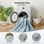 WITSHOCK 6x9 Washable Rug for Living Room,Modern Floral Distress Print Pattern Area Rugs,Stain Resistant with Non Slip Backing Carpet for Dining Room,Bedroom & Home Decor,Blue/Light Blue