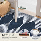 HelloTree Hallway Runner Rug，2x6 Moroccan Modern Stripe Carpet Washable Machine Bathroom Runner Bohemian Design Modern Soft Non Slip Indoor Rug for Entryway Hallway Laundry Room Bedroom-Blue