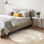 Round Rug Living Room Rugs: 8Ft Washable Circle Large Abstract Modern Soft Stain Resistant Non Slip Indoor Floor Carpet for Bedroom Nursery Office Dining Room Dorm Home House Decor- Gray Gold