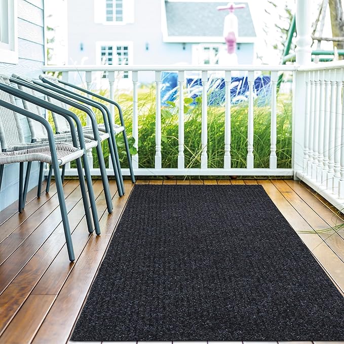 Ottomanson 2'7" x 5' Mud Mat Area Rug Scraper Carpet - Non-Slip, Dirt Trapping for Indoor & Outdoor Use - Ideal for Entryway, Garage, Kitchen, Patio & High-Traffic Areas, Black
