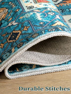 SERISSA Boho Washable Runner Rug, 2x6 Rug Runner Non-Slip Vintage Blue Hallway Kitchen Runner Rug Ultra Soft Print Distressed Tribal Floor Carpet Runner for Bedroom Bathroom Laundry Living Room