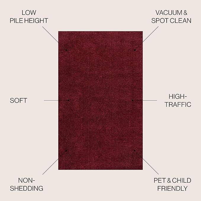 JONATHAN Y Haze Solid Low-Pile Dark Red Indoor Area Rug 3x5, Coastal,Bohemian,Minimalist,Classic, Easy-Cleaning for Living Room,Bedroom,Kitchen,Pet Friendly,Non-Shedding (SEU100Q-3)