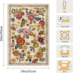 2x3 Machine Washable Area Rug for Entryway, Beige Vintage Boho Floral Rug Non-Slip Low Pile Soft Faux Wool Small Carpet, Kids and Pets Friendly for Bedroom Kitchen Hallway Bedside Home Decor Rug