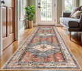 KOZYFLY Long Runners for Hallways 3x10 Ft Washable Kitchen Runner Rug Boho Runner Rug for Entryway Indoor Rust/Orange/Blue Printed Oriental Faux Wool Stair Floor Carpet Runner for Stair Kitchen Hall