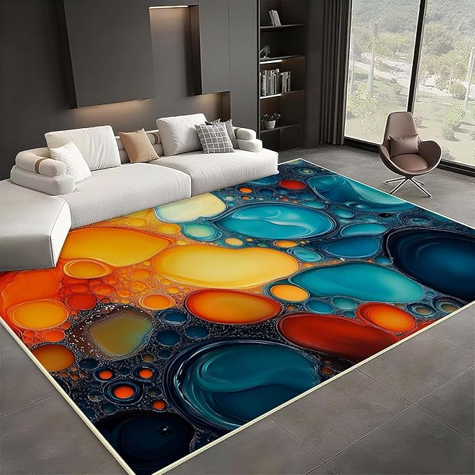 Modern Abstract Area Rug, Fluid Art Abstract Area Rug, Modern Colorful Bubbles Rugs, Geometric Rugs, Washable Non Slip Soft Alcohol Ink Carpet for Living Room (7' x 9'(Rectangular))