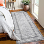 GarveeHome 2.5x8 Modern Bordered Runner Rug Soft Non Slip Washable Floor Carpet Distressed Geometric Hallway Indoor Printed Rug for Kitchen Entrance, Gray