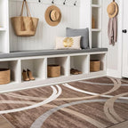 Rugshop Modern Wavy Circles Design Area Rug, Fade-Resistant Carpet for Living Room, Bedroom, or Office, Brown, 5'3" x 7'3"