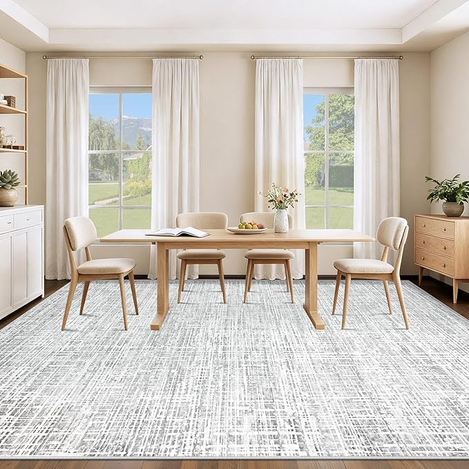 8x10 Area Rugs for Living Room, Washable Large Area Rug Neutral Modern Abstract Bedroom Rug Soft Non Slip Low Pile Stain Resistant Indoor Carpet for Nursery Kids Dining Room Office(Grey, 8'x10')