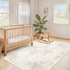 Area Rug 3x5 Washable Rug, Vintage Boho Medallion Entryway Rug Non-Slip Soft Low Pile Small Distressed Floor Carpet Retro Doormat for Kitchen Bedroom Laundry Bathroom Hallway (Beige, 3'x5')