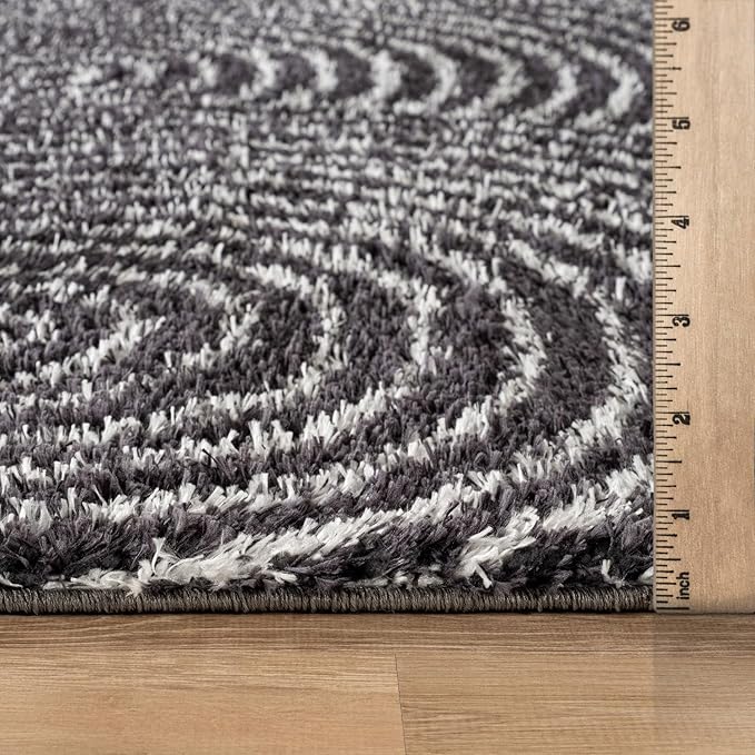 Rugshop Circles Arch Shag Runner Rug Anthracite Dark Gray 2' 3" x 12' Great for Long Hallways, Open Entryways, or Galley Kitchens