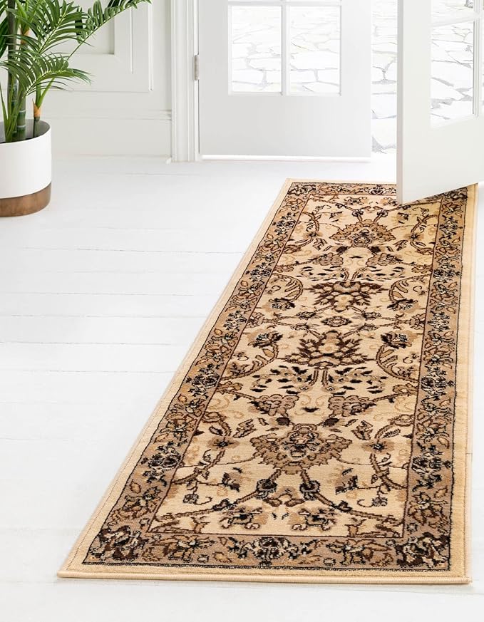Rugs.com Yasmin Collection Rug – 10 Ft Runner Ivory Medium Rug Perfect for Hallways, Entryways
