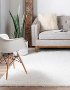 Unique Loom Solid Shag Collection Area Rug (5' 1" Square, Snow White)