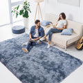 Zentavio Area Rugs for Living Room Large Rugs for Bedroom 5x8 Carpet Fluffy Fuzzy Soft Shag Aesthetic Plush High Pile Gray Throw Rug for Nursery Kids Room Dorm Tie-Dyed Blue Grey