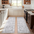 jinchan Fiora Runner Rug 3x8-2pcs Kitchen Washable Vintage Rug Hallway Rug Floral Print Floor Cover Indoor Thin Retro Mat Accent for Bathroom Laundry Room Bedroom Office Farmhouse (Double,Grey)