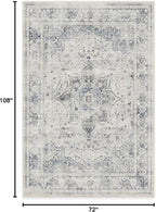 RUGGABLE Washable Vintage Area Rug – Sarrah Blue Quartz 6x9, Stain-Resistant, Non-Slip – Medium Machine Washable Rugs for Living Room, Bedroom, Hallway, Entryway & Office–with Standard Pad