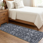KILOCOCO Hallway Runner 2x7 Rug Runner Printed Vintage Floral Washable Kitchen Runners Non-slip Rubber Backed Runners for Hallways Distressed Thin Soft Rugs for Entryway Laundry Room, Black/Navy/White