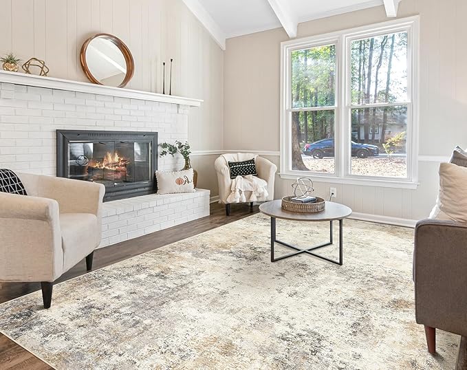 8x10 Area Rug Living Room Rugs - Washable Neutral Modern Abstract Soft Thin Large Rug Indoor Floor No Slip Rug Carpet for Bedroom Under Dining Table Home Office Decor - Golden Grey