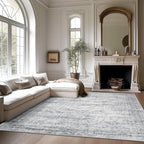 7x9 Area Rug for Living Room Washable Abstract Vintage Soft Thin Indoor Floor Non-Slip Carpet for Bedroom Dining Room Grey