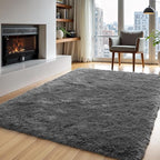 Zentavio Area Rugs for Living Room Small Carpet for Bedroom 3x5 Bedside Washable Soft Fluffy Shag Aesthetic Plush High Pile Throw Rug for Nursery Kids Room Dorm Room Grey