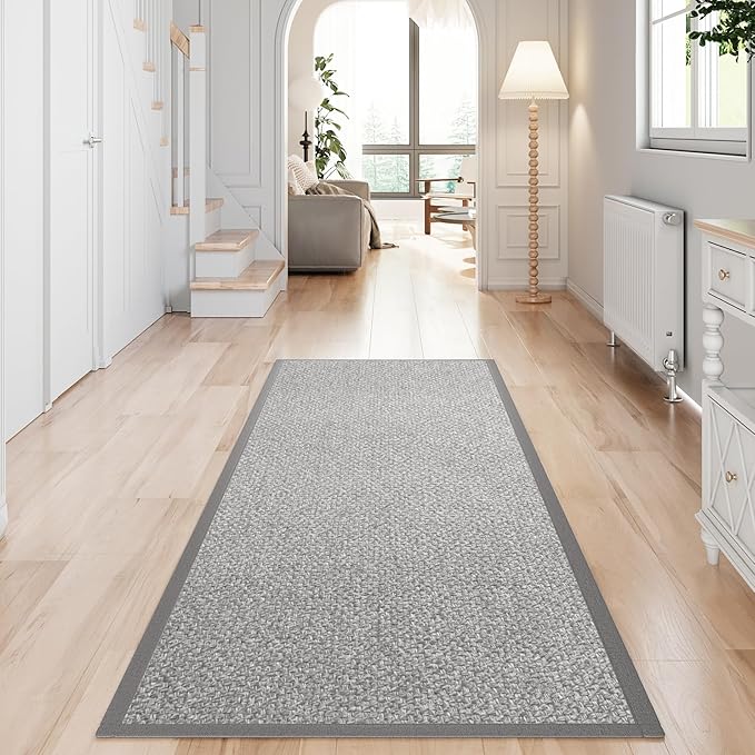 Washable Hallway Runner Rug 2x5 Jute Like Kitchen Runner Mat Rugs Non Slip, Woven Soft Entryway Farmhouse Runner Boho Floor Carpet for Indoor Laundry Hall Backdoor Bedroom Living Room, Grey