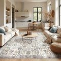 jinchan Kalen Area Rug 9x12 Washable Living Room Rug Vintage Indoor Large Floor Cover Retro Distressed Floral Country Boho Lightweight Non Slip Thin Carpet for Kitchen Bedroom Dining Room Office Blue