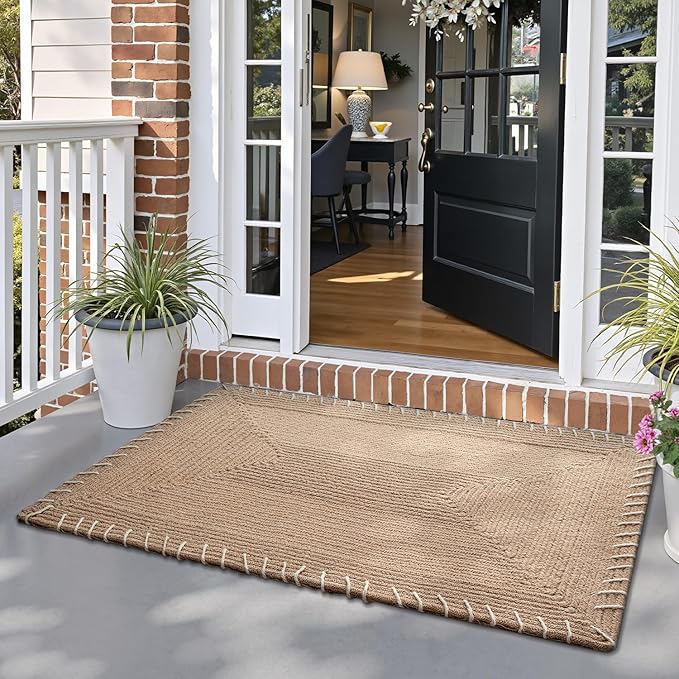 LUMI Handwoven Jute Door Mat, Non-Slip Durable Entryway Mat with Anti-Slip Mat for Hard Floor, Front Door Mats for Home Entrance, Patio, 47"x71", Knit Jute