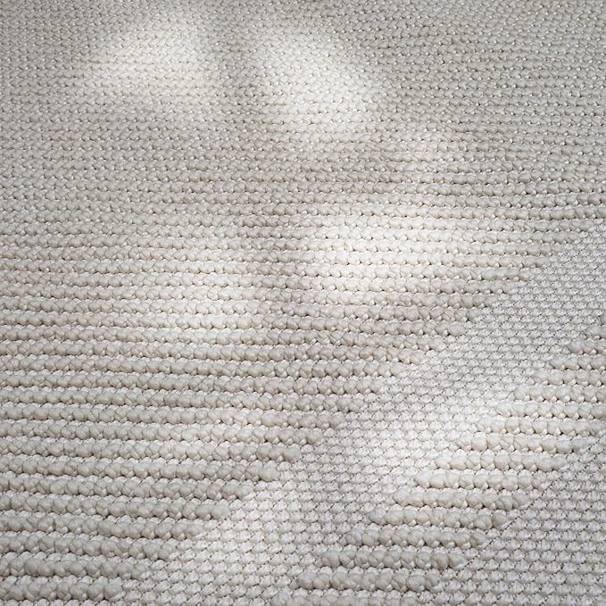 CAMILSON Micro Loop Rug 10x14 Modern Luxury Bordered Large Area Rugs Soft High and Low Pile Stain Resistant Easy-Cleaning Non-Shedding for Living Room Office Indoor Carpet (10 x 14 / White)